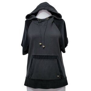 Juicy Couture Black Short Sleeve French Terry‎ Velour Trim Pullover Hoodie L